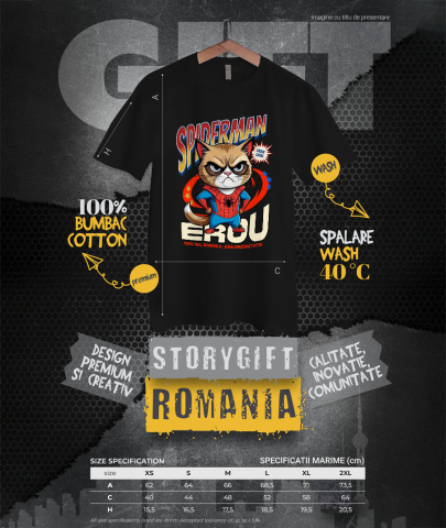 Tricou Femei, Barbati, Copii, Fata, Baiat, Unisex Personalizat Grumpy Cat în Costum Spider-Man cu Pelerină - Cadou Personalizat pentru Iubitorii de Pisici și Copii [3]