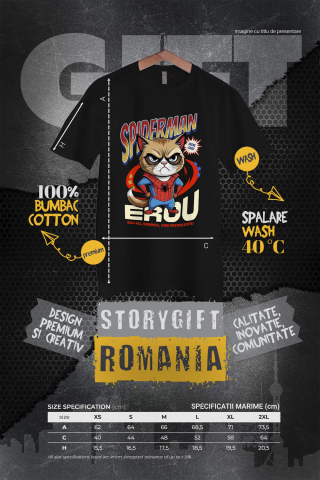 Tricou Femei, Barbati, Copii, Fata, Baiat, Unisex Personalizat Grumpy Cat în Costum Spider-Man cu Pelerină - Cadou Personalizat pentru Iubitorii de Pisici și Copii [3]