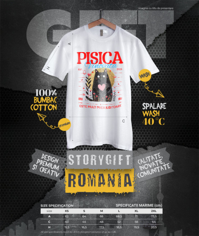 Tricou Femei, Barbati, Copii, Fata, Baiat, Unisex Personalizat "Pisica Neagră cu Inima Roz - Cadou Amuzant pentru Iubitori de Pisici" [3]