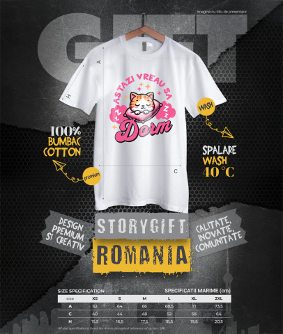 Tricou Femei, Barbati, Copii, Fata, Baiat, Unisex Personalizat Pisica Portocalie Pe Pernă Roz – Cadou Personalizat „Astăzi Vreau Să Dorm” pentru Iubitorii De Pisici și Somn [3]