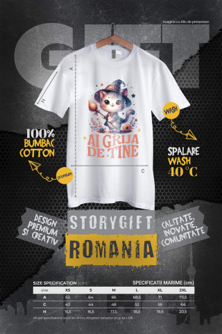 Tricou Femei, Barbati, Copii, Fata, Baiat, Unisex Personalizat Pisica Pufoasă cu Mătura de Vrăjitoare | Cadou Halloween Adorabil [3]