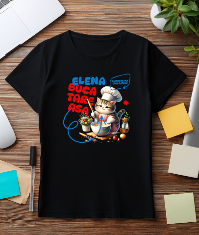Tricou Femei, Barbati, Copii, Fata, Baiat, Unisex Personalizat Pisică Pufoasă cu Pălărie Bucătar Chef – Pasiune pentru Gătit și Mâncare [2]