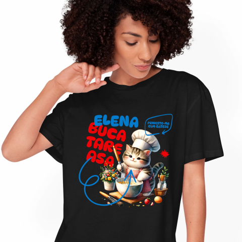 Tricou Femei, Barbati, Copii, Fata, Baiat, Unisex Personalizat Pisică Pufoasă cu Pălărie Bucătar Chef – Pasiune pentru Gătit și Mâncare