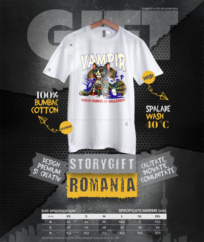 Tricou Femei, Barbati, Copii, Fata, Baiat, Unisex Personalizat Costum Pisica Regina Vampir cu Colți pentru Halloween | Pisica Vampir de Halloween [3]