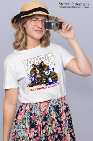 Tricou Femei, Barbati, Copii, Fata, Baiat, Unisex Personalizat Costum Pisica Regina Vampir cu Colți pentru Halloween | Pisica Vampir de Halloween [1]