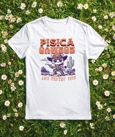 Tricou Femei, Barbati, Copii, Fata, Baiat, Unisex Personalizat "Pisica Stil Cowboy - Cadou Iubire și Sprijin Personalizat" [2]