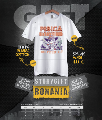 Tricou Femei, Barbati, Copii, Fata, Baiat, Unisex Personalizat "Pisica Stil Cowboy - Cadou Iubire și Sprijin Personalizat" [3]