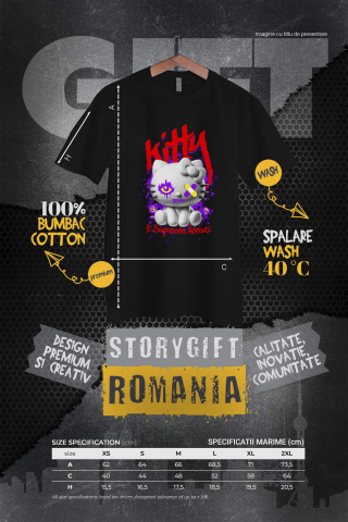 Tricou Femei, Barbati, Copii, Fata, Baiat, Unisex Personalizat Pisica Stil Hello Kitty Albă Cu Plasturi La Ochi – Cadou Personalizat „Kitty Supărată Astăzi” pentru Iubitorii De Pisici și Hello Kitty [3]