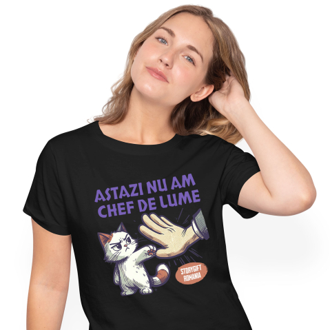 Pisici - Tricou Femei, Barbati, Copii, Fata, Baiat, Unisex Personalizat Pisica Supărată Mofturoasă „Astăzi Nu Am Chef De Lume” – Cadou Amuzant Pentru Iubitorii De Pisici