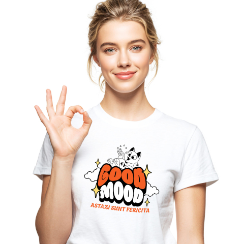 Tricou Femei, Barbati, Copii, Fata, Baiat, Unisex Personalizat "Pisica Veselă 'Astăzi Sunt Fericită' - Cadou Personalizat pentru Copii și Familie"