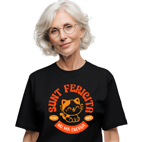 Pisici - Tricou Femei, Barbati, Copii, Fata, Baiat, Unisex Personalizat Pisică Veselă Portocalie „Sunt Fericită, Nu Mă Enerva” – Cadou Personalizat Pentru Iubitorii De Pisici