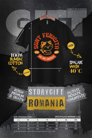 Tricou Femei, Barbati, Copii, Fata, Baiat, Unisex Personalizat Pisică Veselă Portocalie „Sunt Fericită, Nu Mă Enerva” – Cadou Personalizat Pentru Iubitorii De Pisici [3]