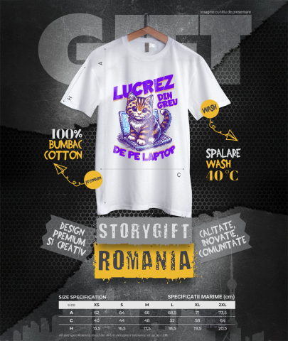 Tricou Femei, Barbati, Copii, Fata, Baiat, Unisex Personalizat Pisică Veselă pe Laptop – Work From Home cu Animale Blănoase [3]