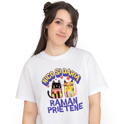Prieteni - Tricou Femei, Barbati, Copii, Fata, Baiat, Unisex Personalizat Cadouri personalizate cu pisici – Portrete colorate pentru Nico și Daria