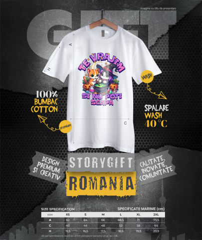 Tricou Femei, Barbati, Copii, Fata, Baiat, Unisex Personalizat Pisici Vrăjitoare cu Poțiune Magică | Cadou Halloween Personalizat | Decor Tematic Halloween [3]