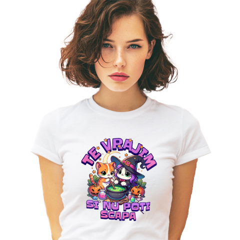 Halloween - Tricou Femei, Barbati, Copii, Fata, Baiat, Unisex Personalizat Pisici Vrăjitoare cu Poțiune Magică | Cadou Halloween Personalizat | Decor Tematic Halloween