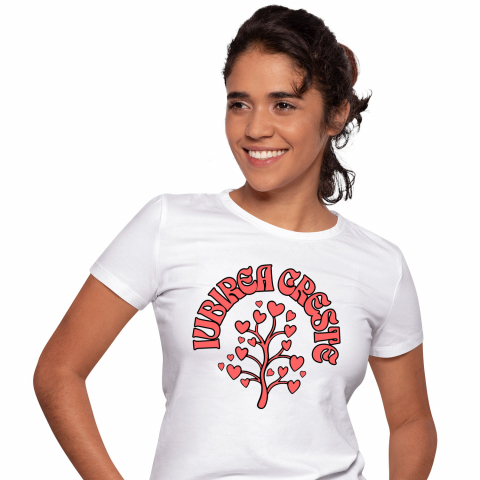 Tricou Femei, Barbati, Copii, Fata, Baiat, Unisex Personalizat „Pom Cu Inimioare - Cadou Personalizat „Iubirea Crește” pentru Familie, Copii și Prieteni de Valentine's Day”