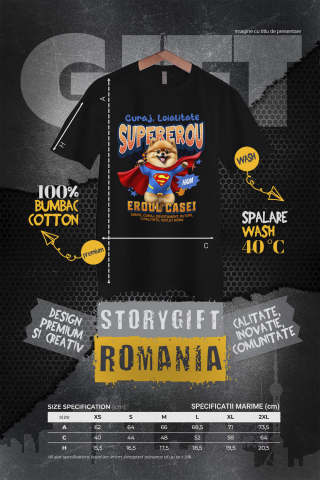 Tricou Femei, Barbati, Copii, Fata, Baiat, Unisex Personalizat Pomeranian și Pisică în Costum de Superman – Produse Personalizate pentru Copii și Familie [3]