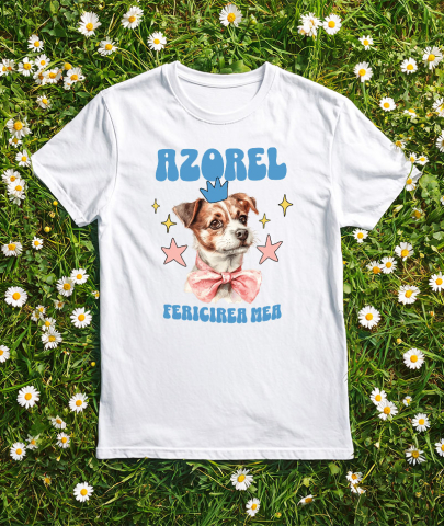 Tricou Femei, Barbati, Copii, Fata, Baiat, Unisex Personalizat Azorel Fericirea Mea – Portret Animat Câine Regal | Cadou Personalizat [2]