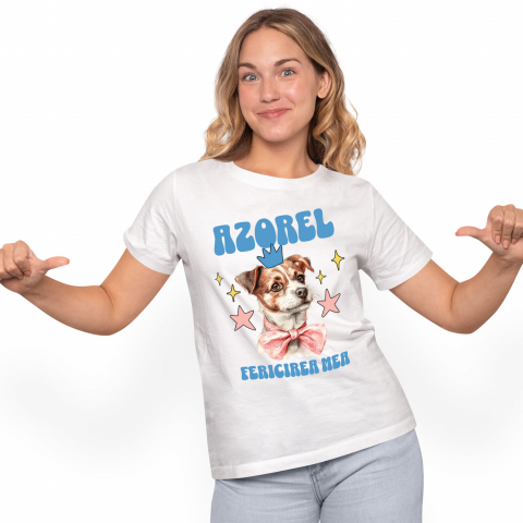 Tricou Femei, Barbati, Copii, Fata, Baiat, Unisex Personalizat Azorel Fericirea Mea – Portret Animat Câine Regal | Cadou Personalizat