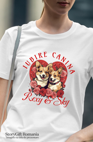 Tricou Femei, Barbati, Copii, Fata, Baiat, Unisex Personalizat Portret Cuplu Câini – Rexy & Sky Valentine's Day | Cadou Personalizat [1]
