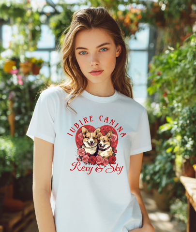 Tricou Femei, Barbati, Copii, Fata, Baiat, Unisex Personalizat Portret Cuplu Câini – Rexy & Sky Valentine's Day | Cadou Personalizat [1]