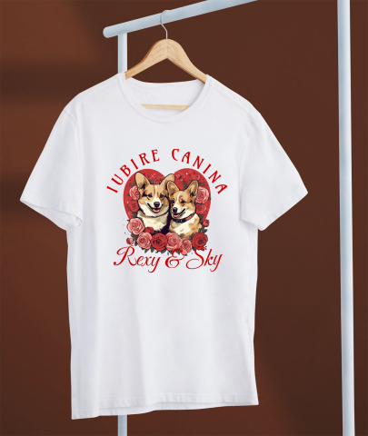 Tricou Femei, Barbati, Copii, Fata, Baiat, Unisex Personalizat Portret Cuplu Câini – Rexy & Sky Valentine's Day | Cadou Personalizat [2]
