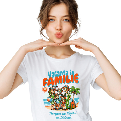 Plaja - Tricou Femei, Barbati, Copii, Fata, Baiat, Unisex Personalizat Portret Familie Pe Plajă – Cadou Personalizat Perfect Pentru Vacanță