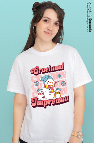 Tricou Femei, Barbati, Copii, Fata, Baiat, Unisex Personalizat Portret Familie cu Oameni de Zăpadă Veseli – Cadouri Personalizate pentru Crăciunul Împreună [1]