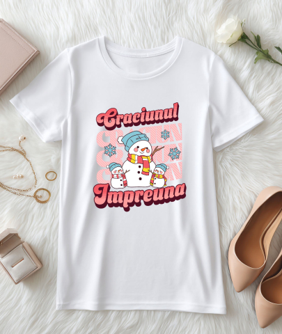 Tricou Femei, Barbati, Copii, Fata, Baiat, Unisex Personalizat Portret Familie cu Oameni de Zăpadă Veseli – Cadouri Personalizate pentru Crăciunul Împreună [2]