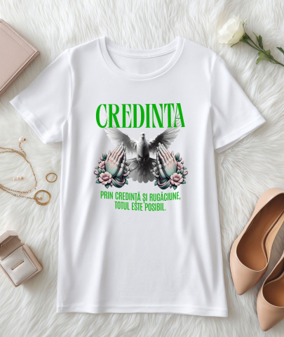 Tricou Femei, Barbati, Copii, Fata, Baiat, Unisex Personalizat "Porumbel Alb – Puritate, Credință și Rugăciune | Totul Este Posibil" [2]