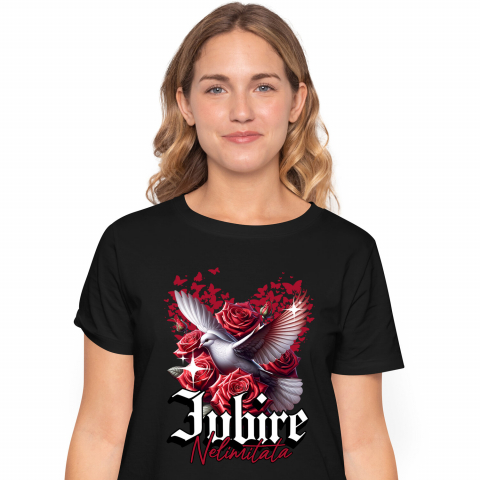 Tricou Femei, Barbati, Copii, Fata, Baiat, Unisex Personalizat „Porumbel Alb Trandafiri Roșii - Cadou Personalizat „Iubire Nelimitată” pentru Ziua Îndrăgostiților, Familie, Copii și Prieteni”