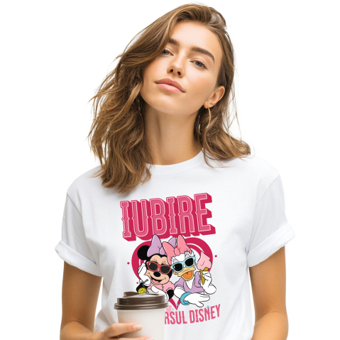 Valentine's Day - Tricou Femei cu Prietene Fashion – Minnie si Daisy cu Ochelari 100% Bumbac, Alb, XL