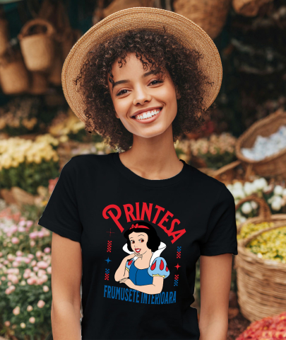 Tricou Femei cu Printesa - Alba ca Zapada: Basmul Fermecat 100% Bumbac, Negru, M [1]