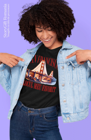 Tricou Femei, Barbati, Copii, Fata, Baiat, Unisex Personalizat "Priveliste Pod San Francisco – Apus de Soare și Locul Meu Preferat" [1]