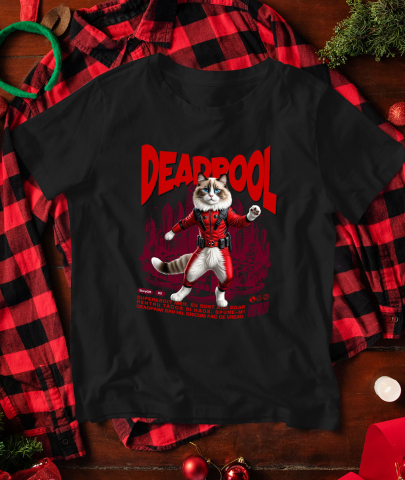 Tricou Femei, Barbati, Copii, Fata, Baiat, Unisex Personalizat Pisică Ragdoll în Costum Deadpool – Supererou Amuzant pentru Iubitorii de Pisici [2]