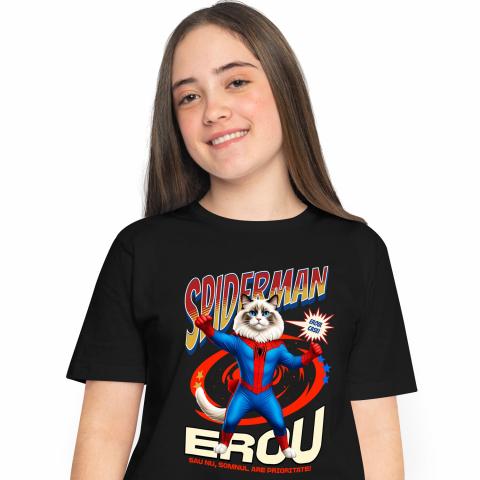 Tricouri - Tricou Femei, Barbati, Copii, Fata, Baiat, Unisex Personalizat Ragdoll Pisică în Costum Spider-Man cu Pelerină - Cadou Personalizat pentru Iubitorii de Pisici și Copii