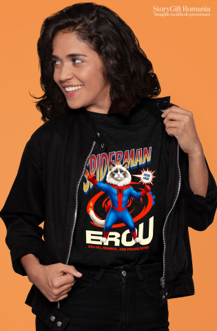 Tricou Femei, Barbati, Copii, Fata, Baiat, Unisex Personalizat Ragdoll Pisică în Costum Spider-Man cu Pelerină - Cadou Personalizat pentru Iubitorii de Pisici și Copii [1]