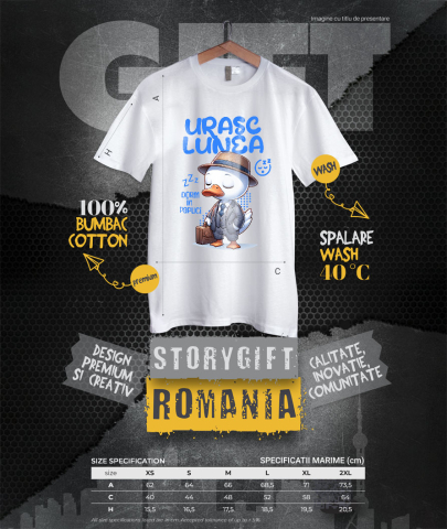 Tricou Femei, Barbati, Copii, Fata, Baiat, Unisex Personalizat Rata Albă Elegantă cu Costum și Servietă „Urăsc Lunea, Dorm în Papuci” - Cadou Haios [3]