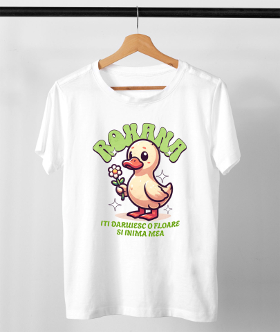 Tricou Femei, Barbati, Copii, Fata, Baiat, Unisex Personalizat Rata cu Floare Margaretă - Cadou Personalizat pentru Valentine's Day și Dragoste [2]