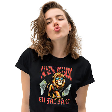 Bani Si Investitii - Tricou Femei, Barbati, Copii, Fata, Baiat, Unisex Personalizat Leu Fericit cu Ochelari și Bancnote – Design Motivațional Personalizat