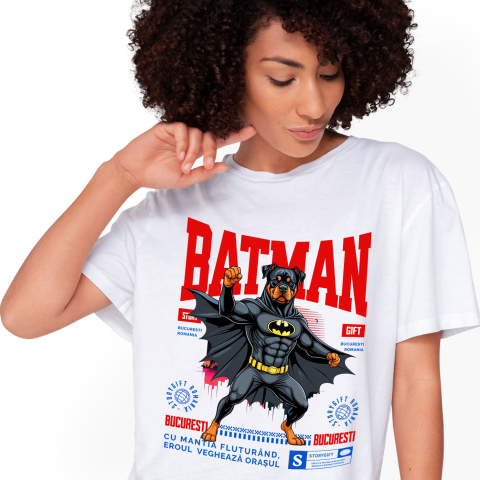 SuperEroi si Personaje TV - Tricou Femei, Barbati, Copii, Fata, Baiat, Unisex Personalizat Rottweiler În Costum de Batman – Câine Supererou pentru Copii și Iubitorii de Animale