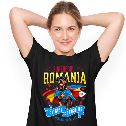 Tricou Femei, Barbati, Copii, Fata, Baiat, Unisex Personalizat Rottweiler în Costum de Căpitan România – Cadou Personalizat pentru Iubitorii de Câini