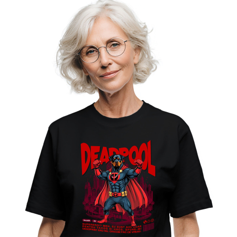 SuperEroi si Personaje TV - Tricou Femei, Barbati, Copii, Fata, Baiat, Unisex Personalizat Rottweiler în Costum Deadpool - Cadou Personalizat pentru Copii și Familie