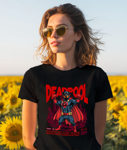 Tricou Femei, Barbati, Copii, Fata, Baiat, Unisex Personalizat Rottweiler în Costum Deadpool - Cadou Personalizat pentru Copii și Familie [1]
