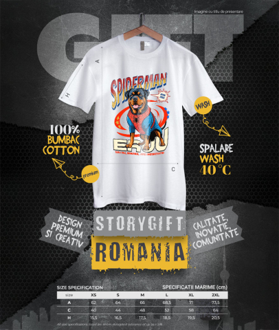 Tricou Femei, Barbati, Copii, Fata, Baiat, Unisex Personalizat Rottweiler în Costum Spider-Man - Cadou Personalizat pentru Copii și Familie [3]