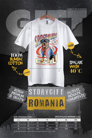 Tricou Femei, Barbati, Copii, Fata, Baiat, Unisex Personalizat Rottweiler în Costum Spider-Man - Cadou Personalizat pentru Copii și Familie [3]