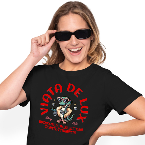 Animale - Tricou Femei, Barbati, Copii, Fata, Baiat, Unisex Personalizat Sarpe cu Haină de Blană și Ochelari de Soare, Bijuterii Diamante - Viață de Lux și Stil