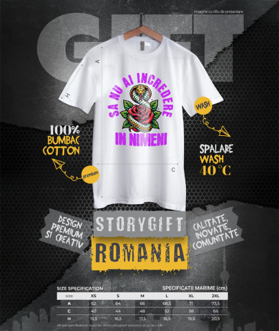 Tricou Femei, Barbati, Copii, Fata, Baiat, Unisex Personalizat Șarpe cu Trandafir Roșu și Text „Să Nu Ai Încredere în Nimeni” | Cadouri Personalizate pentru Femei, Familie și Prieteni [3]