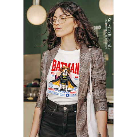 Tricou Femei cu Silueta Umana Alergare Supereroi Personaje Antrenament Motivational Puternic cu imprimeu pe Fata, 100% Bumbac, Alb, S [1]